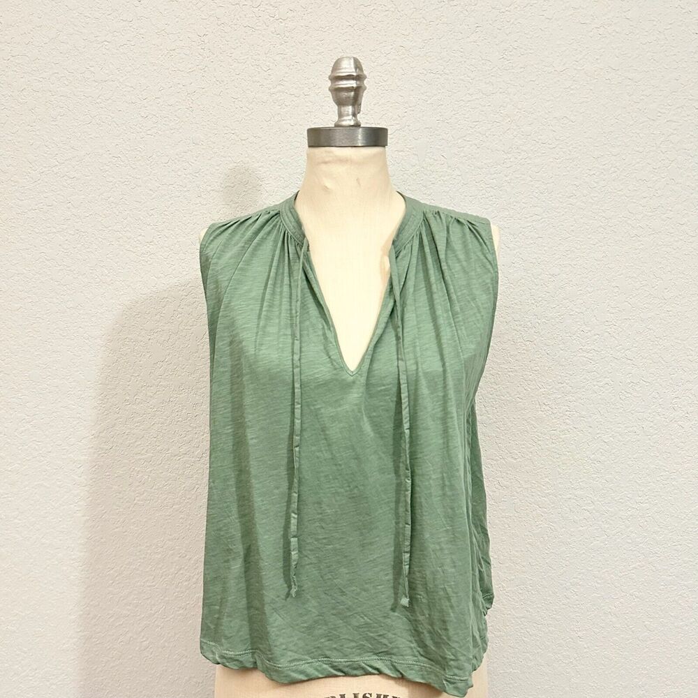 NATION LTD Via Tie-Front Tank Top Sea Spray V-Neck Cotton NWOT